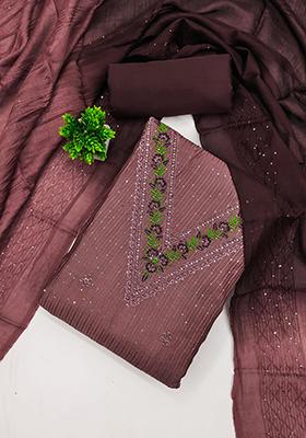 Brown Embellished Chanderi Kurta Set