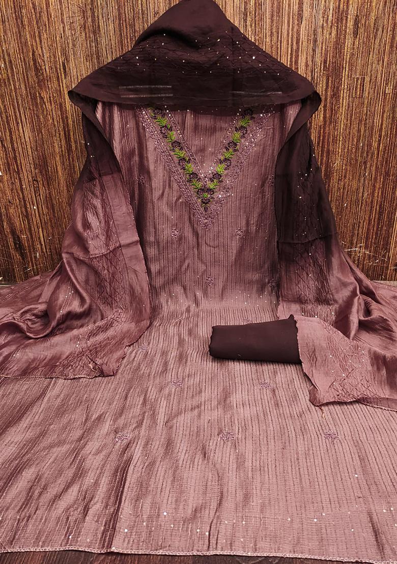 Brown Embellished Chanderi Kurta Set