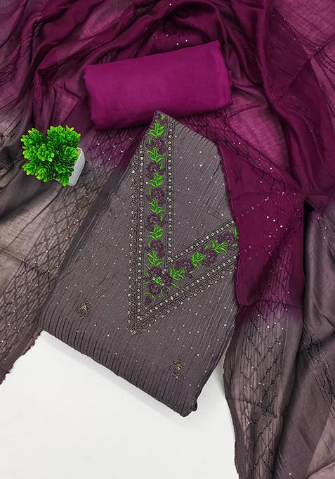 Grey Embellished Chanderi Kurta Set