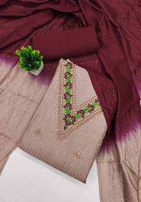 Maroon Embellished Chanderi Kurta Set