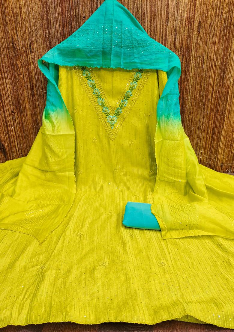 Sea Green Embellished Chanderi Kurta Set