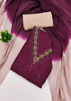 Purple Embellished Chanderi Kurta Set