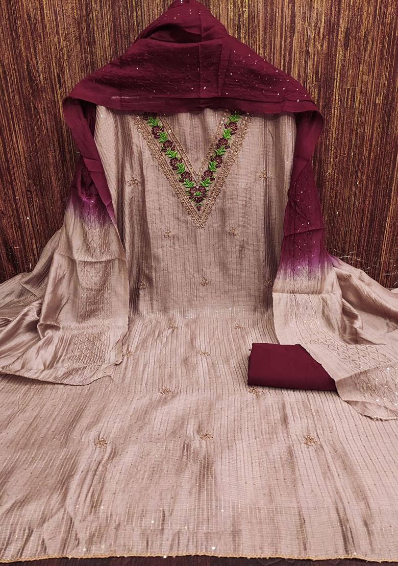 Purple Embellished Chanderi Kurta Set