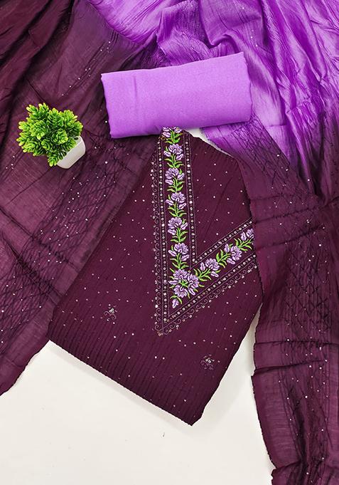 Wine Embellished Chanderi Kurta Set