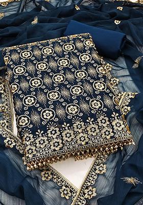 Aqua Embellished Silk Kurta Set