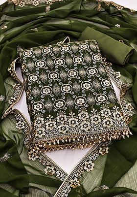 Green Embellished Silk Kurta Set