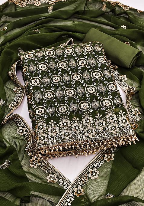 Green Embellished Silk Kurta Set