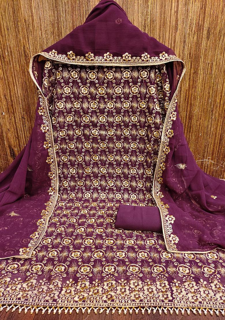 Purple Embellished Silk Kurta Set