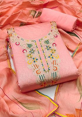 Orange Embellished Silk Kurta Set