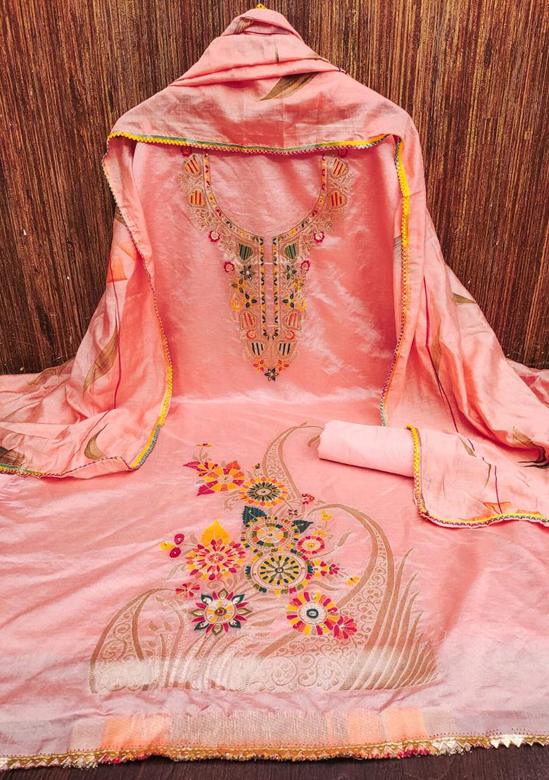 Orange Embellished Silk Kurta Set