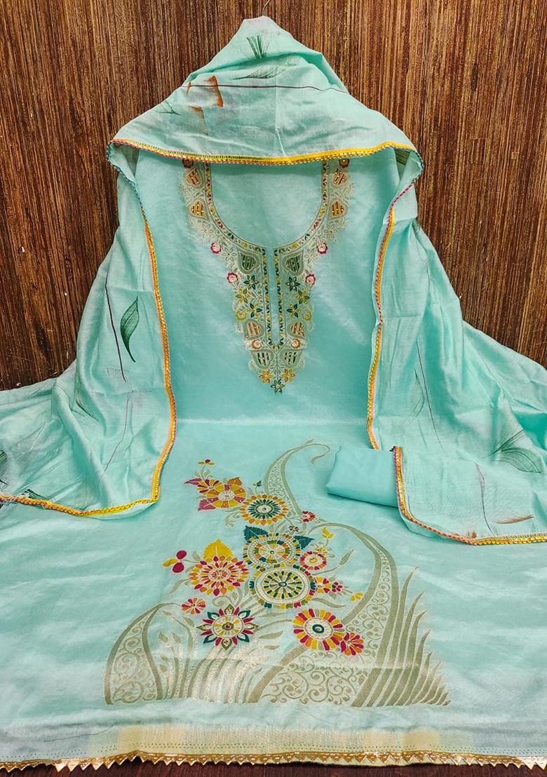 Teal Embellished Silk Kurta Set