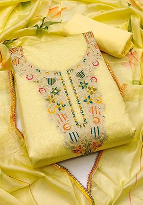 Yellow Embellished Silk Kurta Set