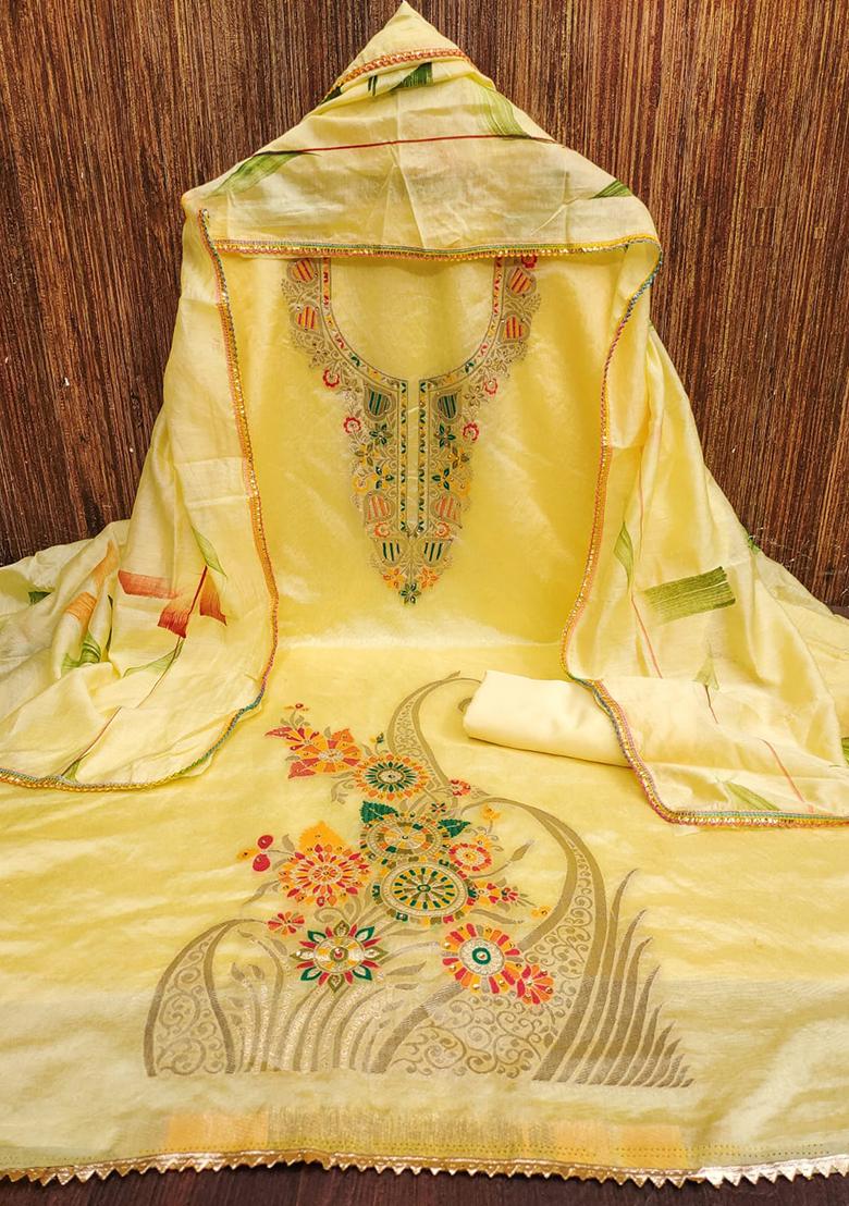 Yellow Embellished Silk Kurta Set