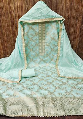 Teal Embellished Chanderi Kurta Set