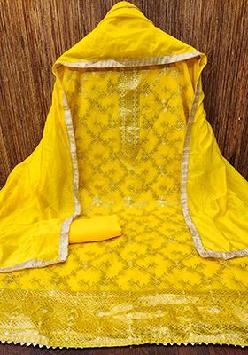 Gold Embellished Chanderi Kurta Set