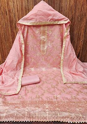 Pink Embellished Chanderi Kurta Set