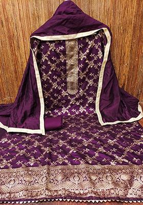 Purple Embellished Chanderi Kurta Set