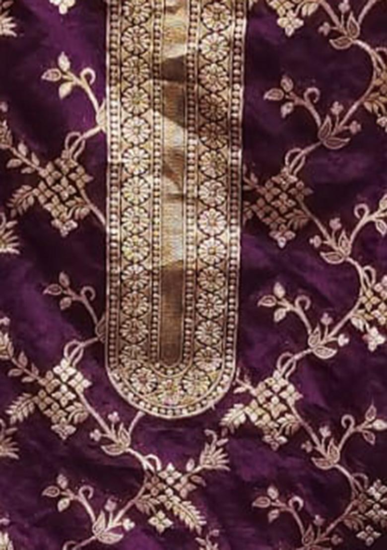 Purple Embellished Chanderi Kurta Set