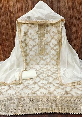 White Embellished Chanderi Kurta Set