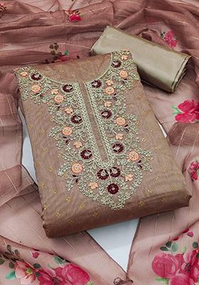 Brown Embellished Chanderi Kurta Set