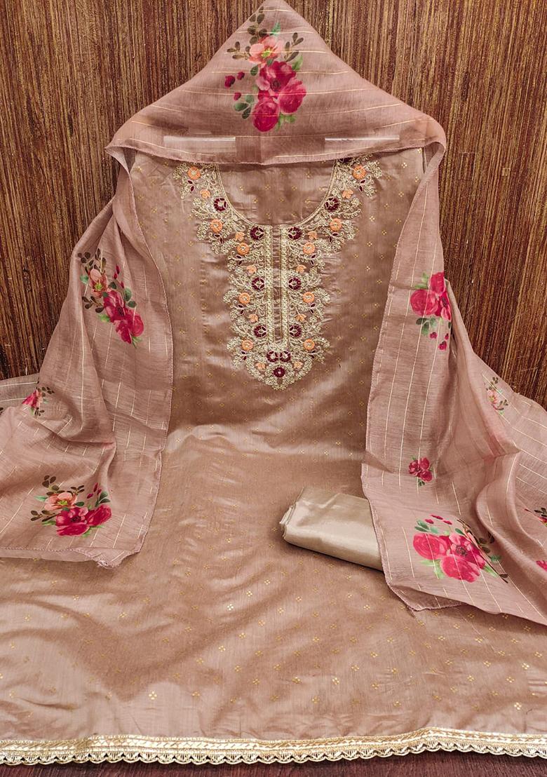Brown Embellished Chanderi Kurta Set