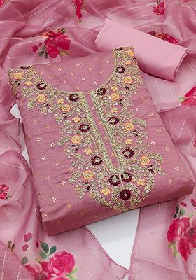 Pink Embellished Chanderi Kurta Set