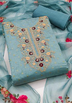 Teal Embellished Chanderi Kurta Set