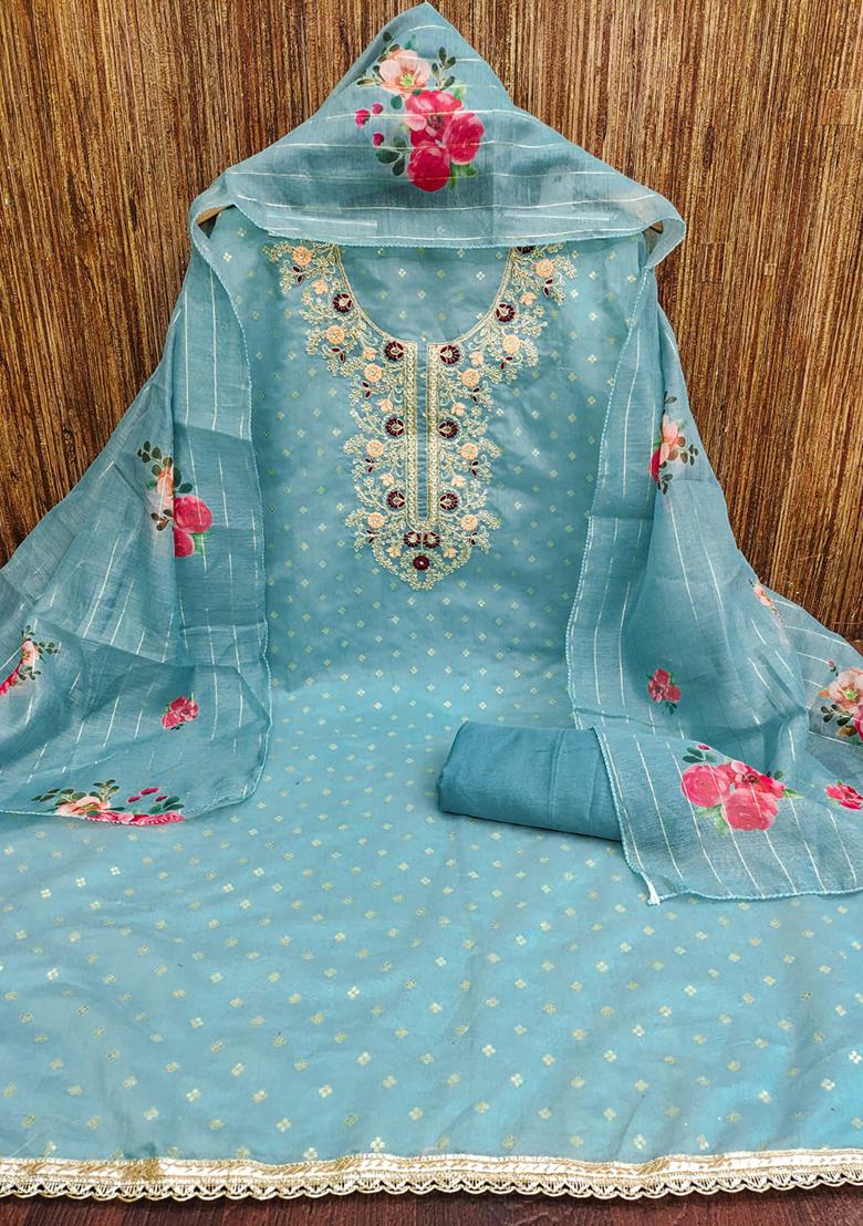 Teal Embellished Chanderi Kurta Set