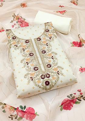 White Embellished Chanderi Kurta Set