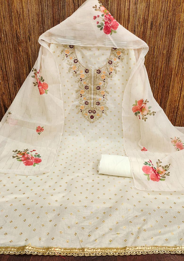 White Embellished Chanderi Kurta Set