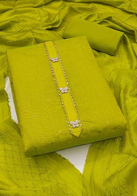 Olive Embellished Chanderi Kurta Set