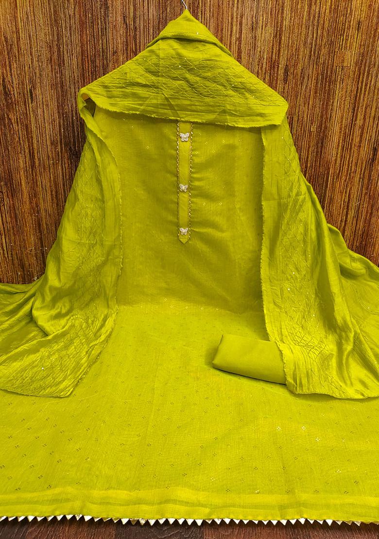 Olive Embellished Chanderi Kurta Set