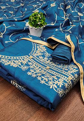 Blue Embellished Silk Kurta Set