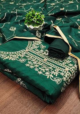 Green Embellished Silk Kurta Set