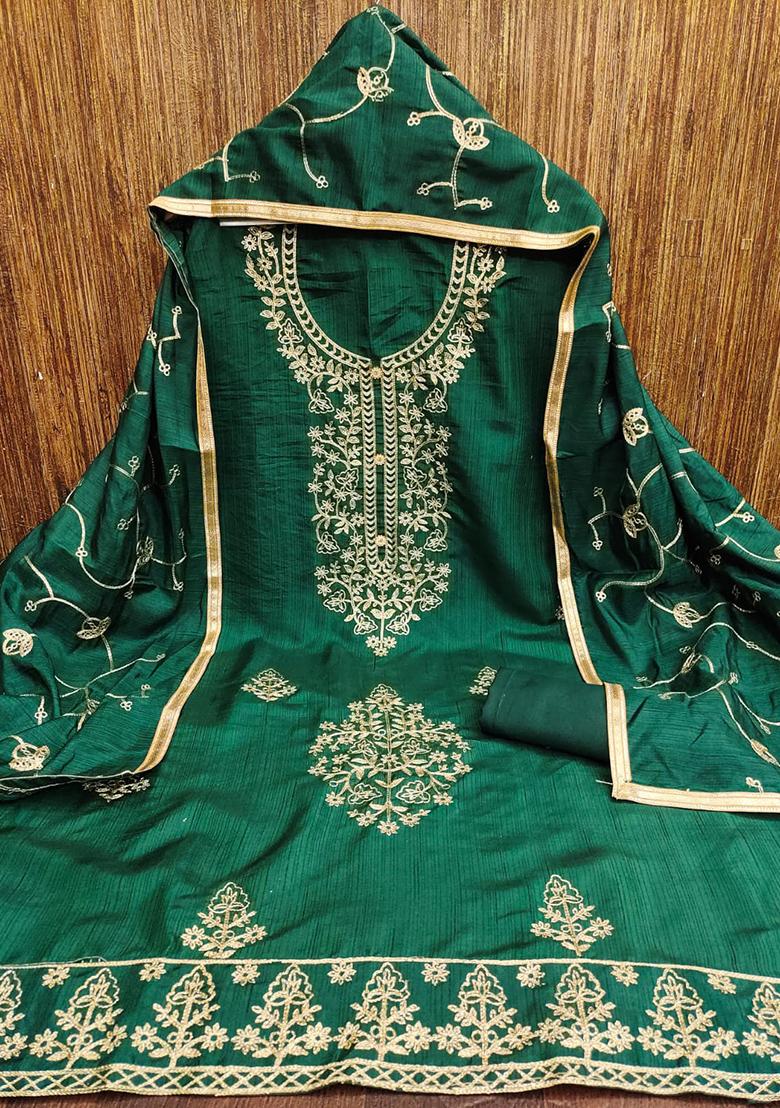 Green Embellished Silk Kurta Set