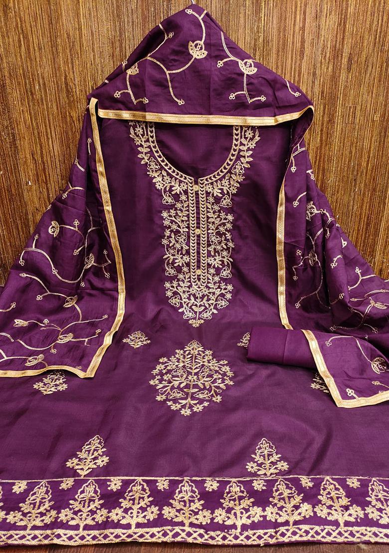 Purple Embellished Silk Kurta Set