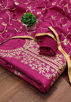 Pink Embellished Silk Kurta Set