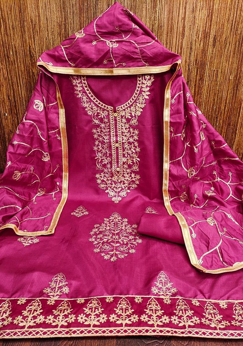 Pink Embellished Silk Kurta Set