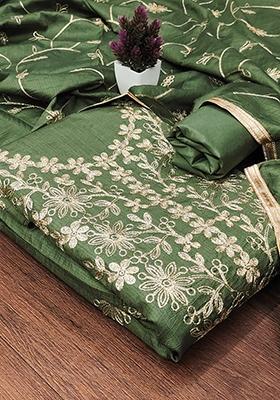 Green Embellished Silk Kurta Set