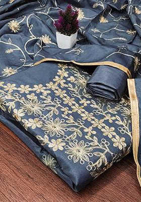 Grey Embellished Silk Kurta Set