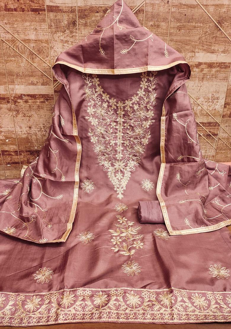 Pink Embellished Silk Kurta Set