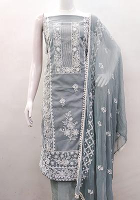 Grey Embellished Chanderi Kurta Set