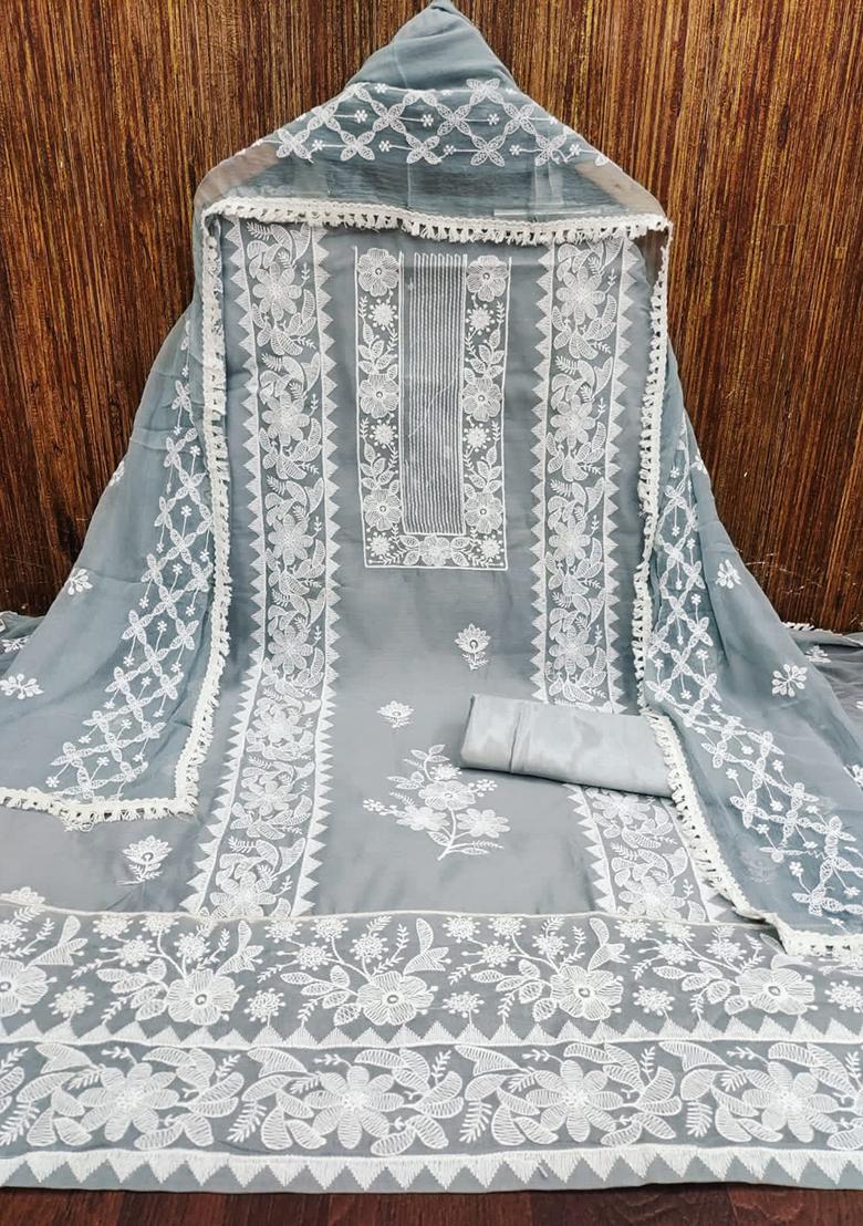 Grey Embellished Chanderi Kurta Set
