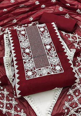 Maroon Embellished Chanderi Kurta Set