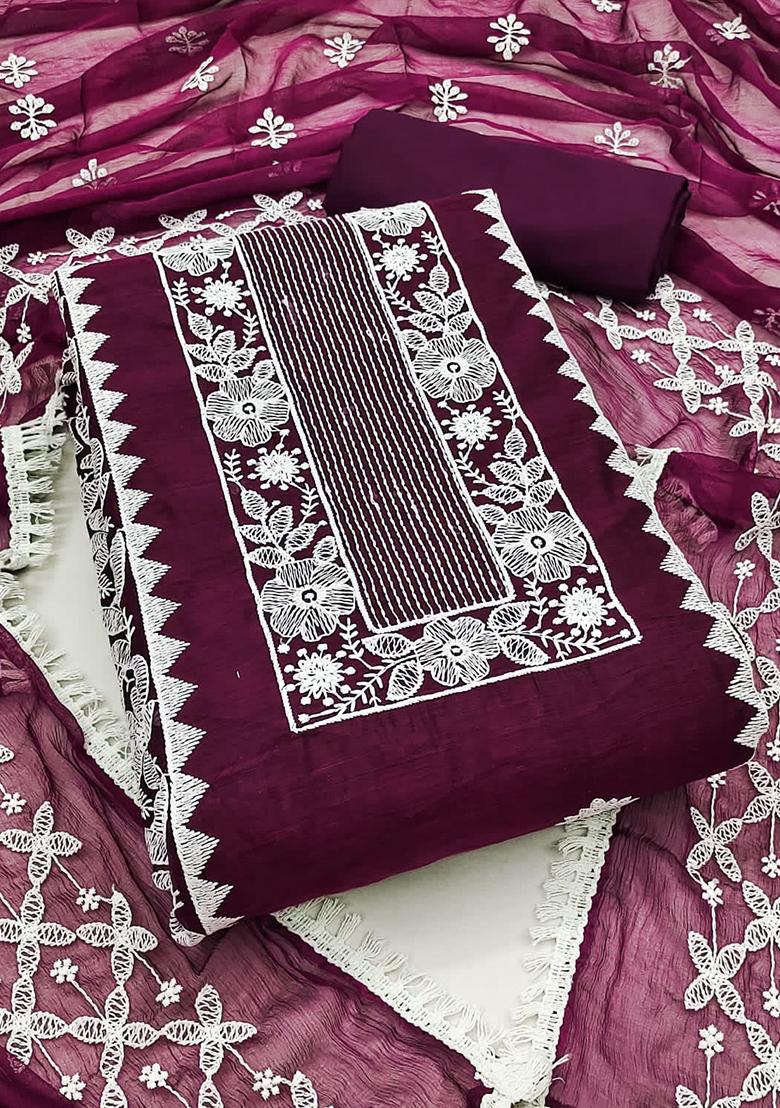 Purple Embellished Chanderi Kurta Set