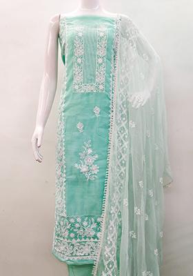 Teal Embellished Chanderi Kurta Set