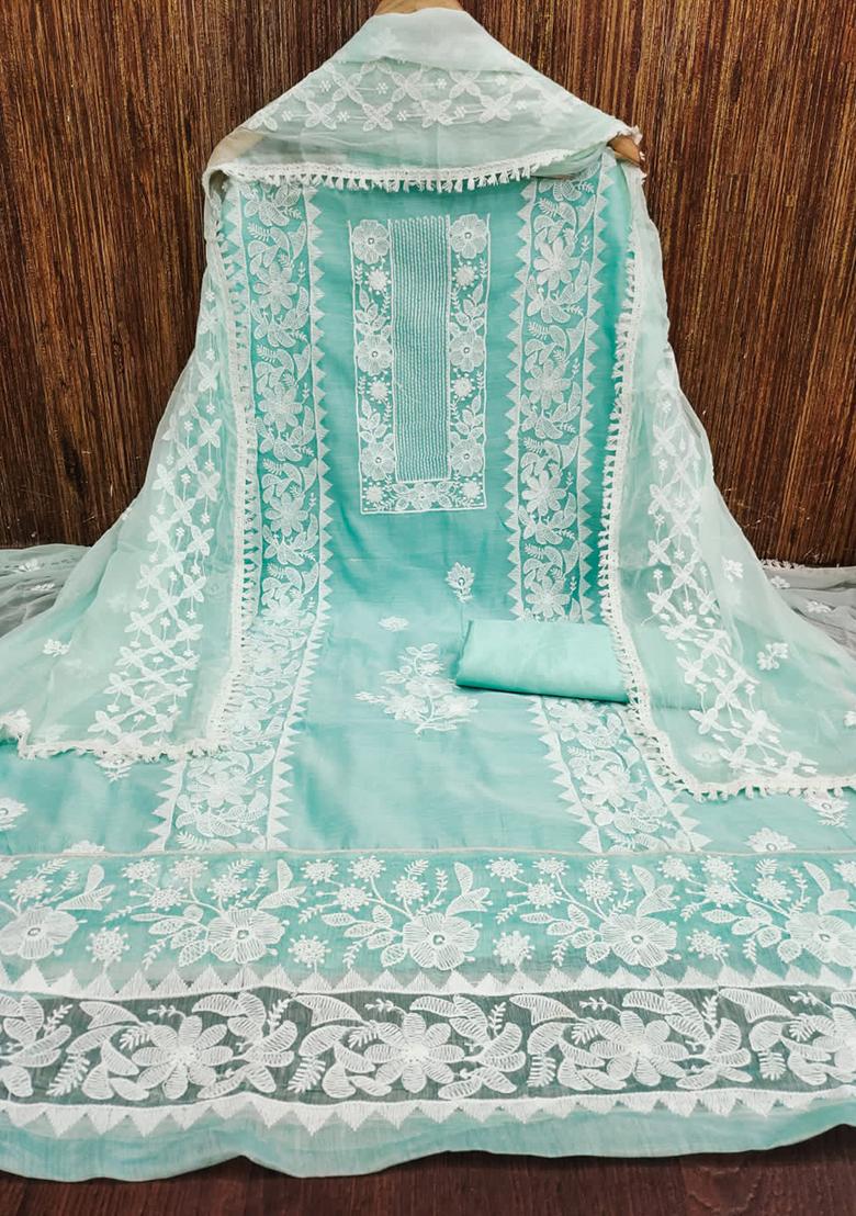 Teal Embellished Chanderi Kurta Set