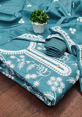 Teal Embellished Silk Kurta Set