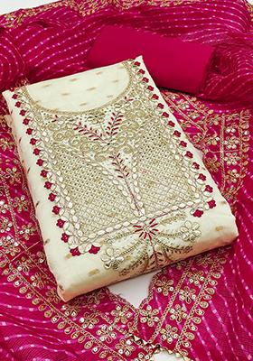 Pink Embellished Chanderi Kurta Set