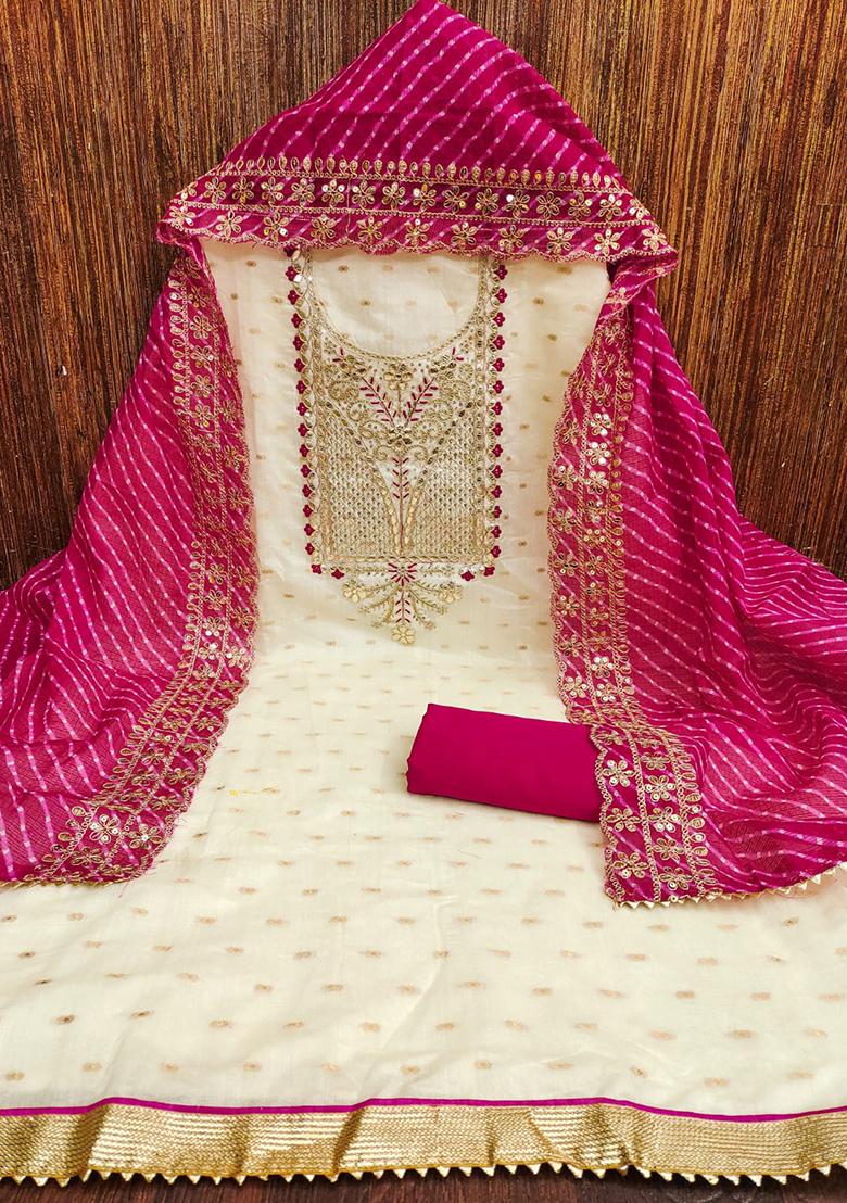 Pink Embellished Chanderi Kurta Set